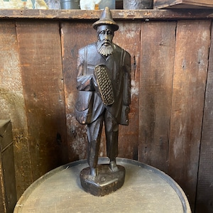 Hand Carved Folk Art Hobo: Vintage Bearded Man Sculpture