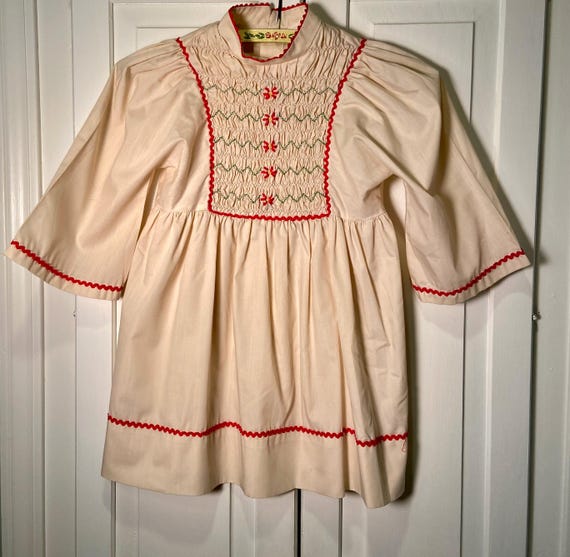 Vintage 1960s Polly Flinders Dress: Hand Smocked Bodice, Size 6X