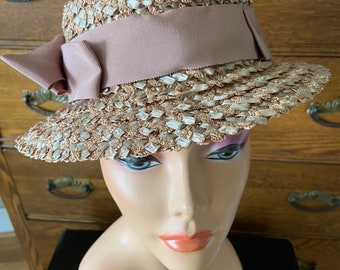 Kay & Guy Anderson New York hat, vintage pillbox hat, vintage straw hat, vintage woven hat, Sibley Lindsay and Curr Co, Rochester NY