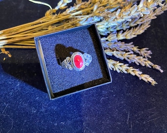Anello in argento sterling lavorato con corallo rosso - Southwest Design, misura 9