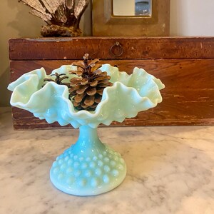 Fenton Aqua Blue Hobnail Milk Glass Candy Dish, Turquoise