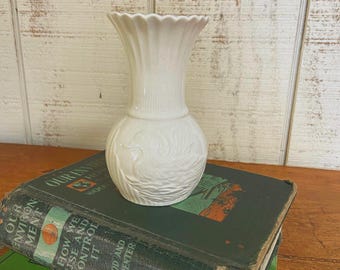 Belleek Ireland molded mallard duck  porcelain bud vase