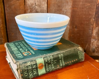 Vintage Pyrex 401 Blauer Regenbogen Streifen Rührschüssel 1,5 Pint, Retro Küchenglas, Mid Century Pyrex Nistschale