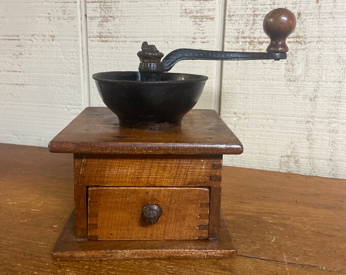 Antique Coffee Grinder, Table Top, Cast Iron, Wooden Box, Coffee Bean