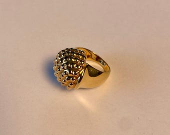 Anillo vintage de cúpula alta en oro de 14 quilates, talla 8, patrón texturizado, 9,8 g