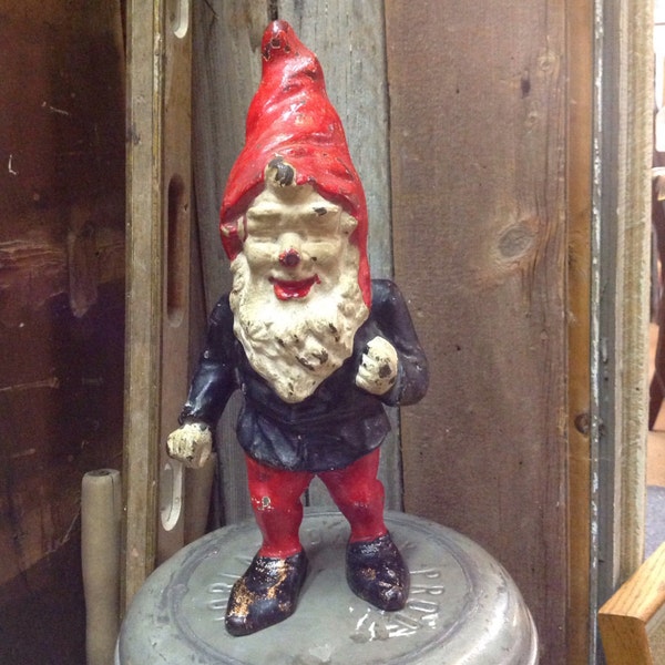 Vintage gnome, Cast iron, doorstop, garden, antique