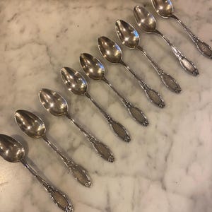 vintage set of 9 Demitasse silver spoons, marked 800 silver