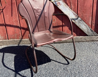 Vintage metal clamback chair, child, rocker, garden chair