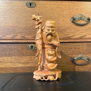 Handgeschnitzte asiatische Statue, Wurzelholz, chinesischer Gelehrter
