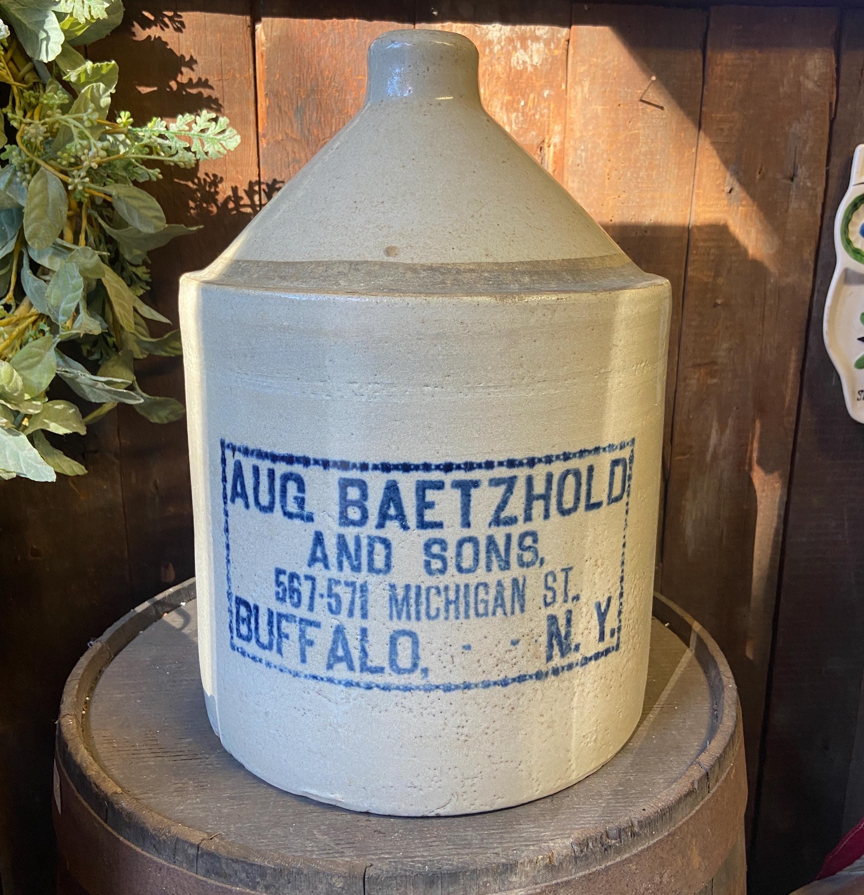 Antiker Baetzhold Whisky Krug, Steinzeug, Buffalo NY, vor dem Verbot, 1800er Jahre
