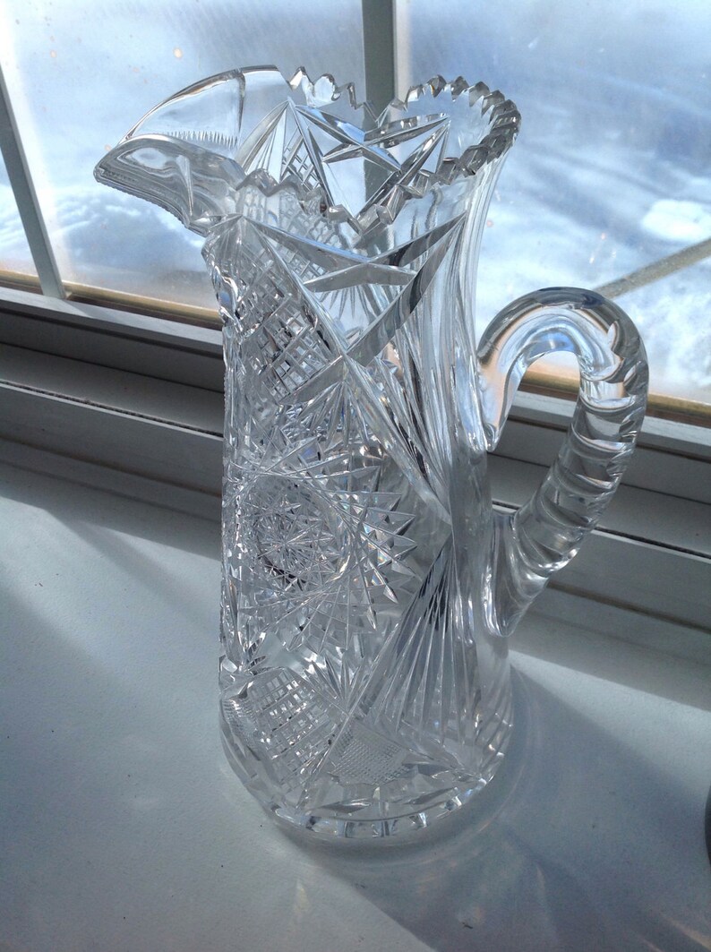 Antique Cut Glass Pitcher American Brilliant ABP Crystal Etsy