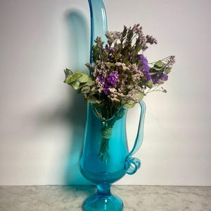 Mid-Century L.E. Smith Turquoise Swung Glass Pitcher | Retro MCM Decor | Vintage Art Glass