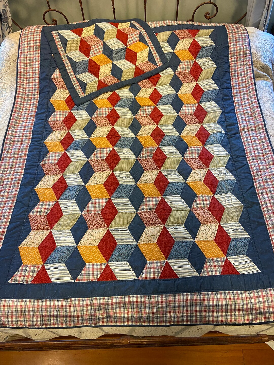 Vintage Twin Quilt Hand Stitched Matching Sham Modern Etsy