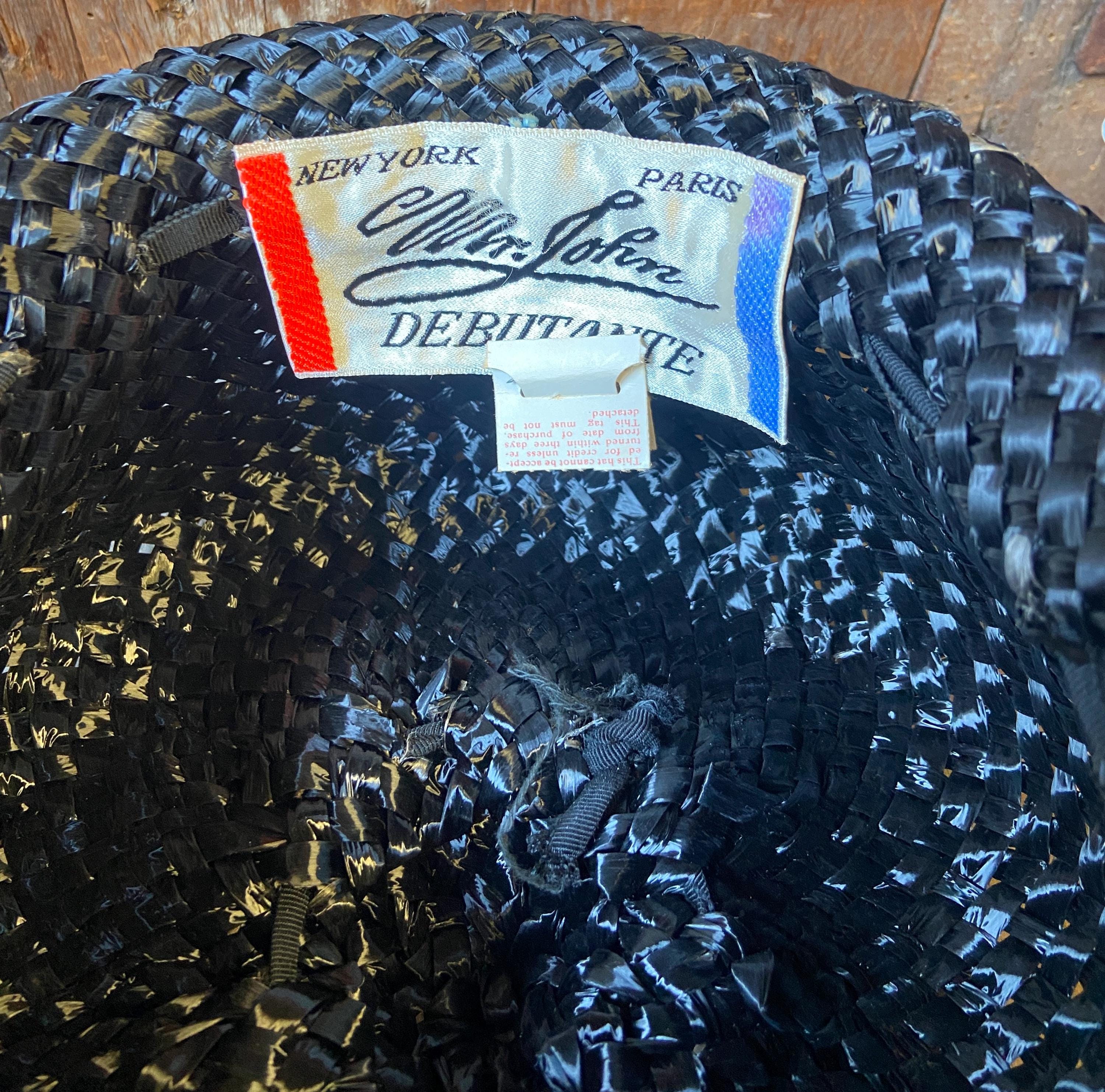 Vintage Mr. John Classic Black Woven Pillbox Style Hat with White Trim Vintage Mr. John Black Woven Pillbox Hat: 1950s-60s  main image 3