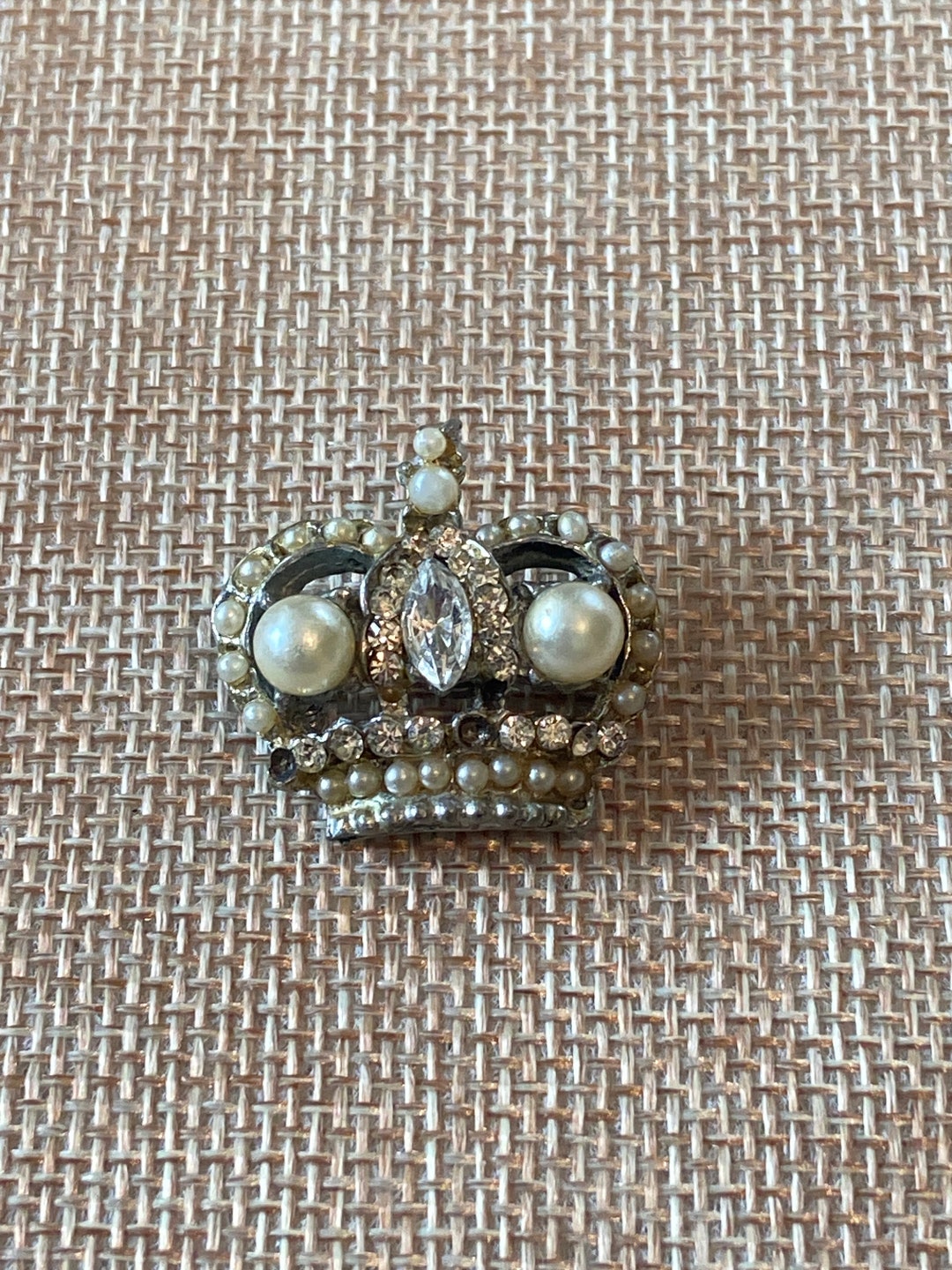 Vintage Crown Brooch Pearls and Rhinestone Etsy Canada