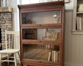 Vintage Oak bookcase,  Barrister cabinet,  3 Tier Stacking Lawyer Bookcase,  Glass Front Cabinet,  Antique Style Library