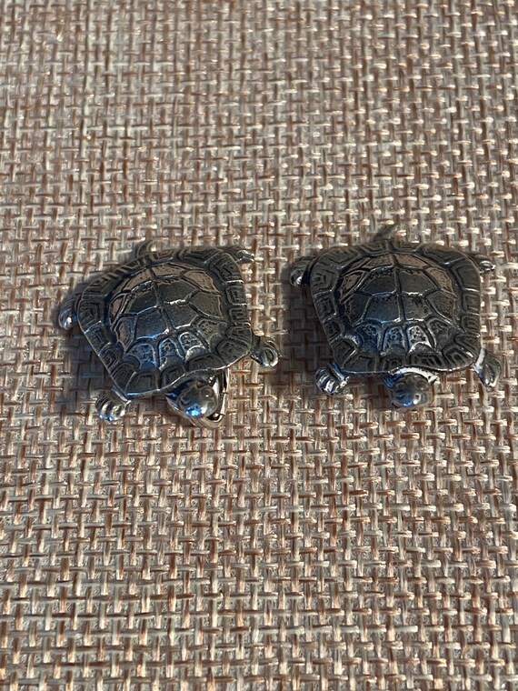 Sterling silver turtle earrings, clip on, Turtle … - image 4