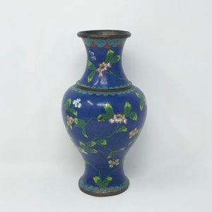 Cobalt Cloisonne Vase - Blue Vase with Flowers - Vintage Cloisonne