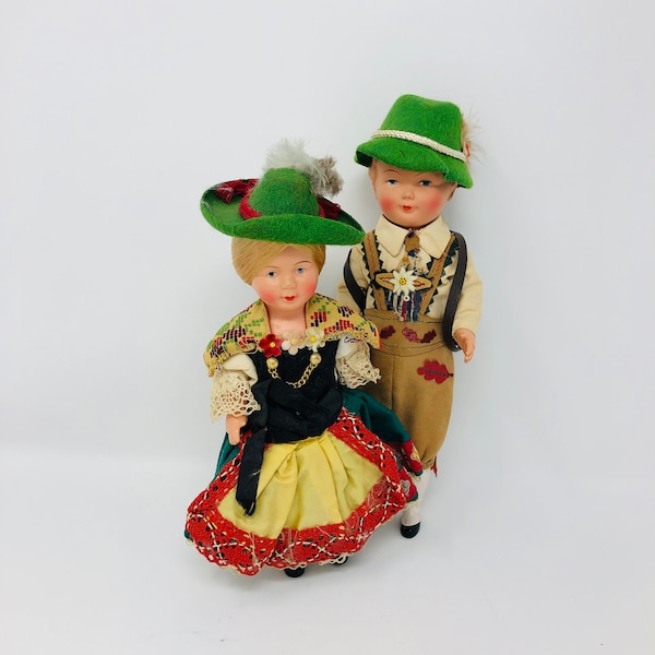Pair of Vintage Moll's Trachten Puppen Swiss Boy and Girl Dolls Collectible Antique Doll