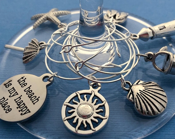 Beach-themed Wine Glass Charm Set - Nautical Wine Charms - View #10