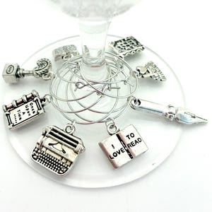 Book Lover Wine Glass Charms, Book Club Hostess Gift, Literary Themed Gift, Gift for Writers, Gift for Librarians