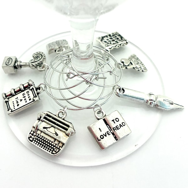 Book Lover Wine Glass Charms, Book Club Hostess Gift, Literary Themed Gift, Gift for Writers, Gift for Librarians