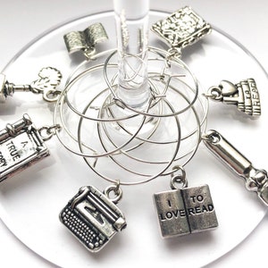 Book Lover Wine Glass Charms, Book Club Hostess Gift, Literary Themed Gift, Gift for Writers, Gift for Librarians image 1