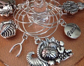 Thanksgiving Wine Glass Charms, Hostess Gift IdeasThanksgiving Wine Glass Charms, Host Gift, Holiday Party Accessories, Wine Gifts