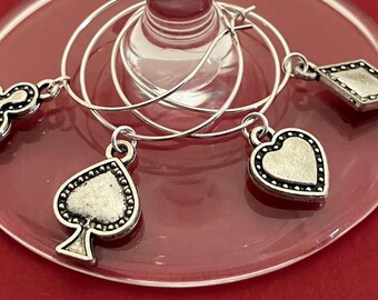 Bridge Night Wine Glass Charms, Card Themed Gift,   Bridge Partner Gift, Wine Gift