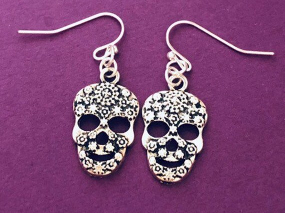 Sugar Skull Earrings Day of the Dead Earrings Dia de los | Etsy