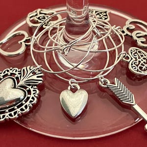 Heart-shaped Wine Glass Charms, Galentine&#39;s Day, Hostess Gift, Heart Shaped Wine Charms, Valentine’s Day Gift, Wine Gift