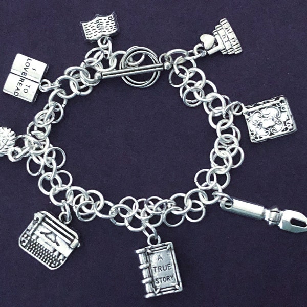 Book Charm Bracelet Etsy