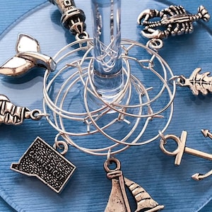Connecticut Wine Glass Charms, Hostess Gift Ideas, Cocktail Party Accessories, New England Themed Gift