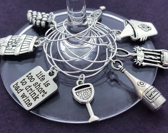Set of 8 Wine Glass Charms, Wine Lover Gift