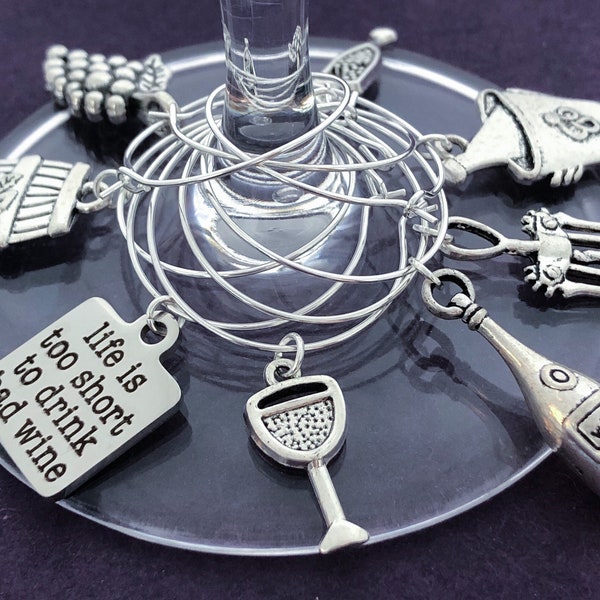 Set of 8 Wine Glass Charms, Wine Lover Gift
