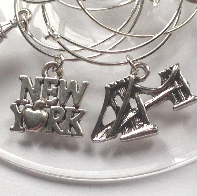 New York Wine Charms, Hostess Gift, New York Theme Gift, Wine Lover Gift, Wine Gift image 3