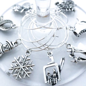 Winter Wine Glass Charms, Christmas Wine Glass Charms. Snow Sports Themed Gift, Winter Themed Gift, Wine Gift, Hostess Gift