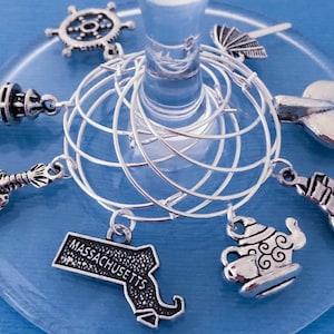 Massachusetts Wine Glass Charms, Hostess Gift Ideas, Cocktail Party Accessories, Massachusetts Themed Gift
