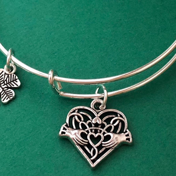 Irish Claddagh Heart Charm Bracelet, Ireland Jewelry, Irish Themed Gift