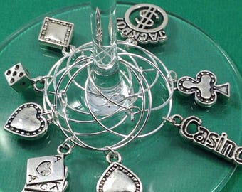 Casino Night Wine Glass Charms, Nevada Themed Gift, Las Vegas Themed Gift, Wine Gift