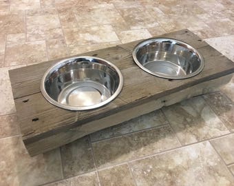 Pet Food Dish Stand Dog Recycled Reclaimed Wood