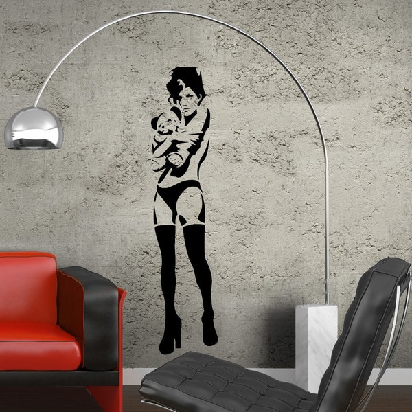 Banksy Girl and Teddy Bear reusable STENCIL for room interior decor / Not a decal / Wall art