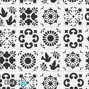 Talavera Mexican style tile STENCILS (Pack of 4 or 6) / Tiles template / Wall, Floor Pattern / Reusable bathroom kitchen stencil