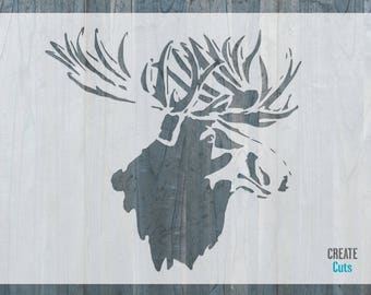 Moose Head with Antlers reusable STENCIL for home wall interior decor / airbrushing / wall art