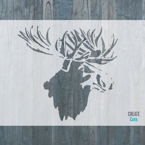 Moose Head with Antlers reusable STENCIL for home wall interior decor / airbrushing / wall art