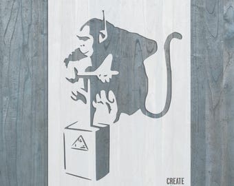 Banksy Monkey Detonator STENCIL Home Wall Art Decor Template