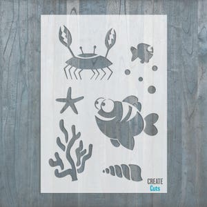 Sea Life STENCIL Kids Room Wall Art Decor Children Craft Template Fish Crab Coral Seastar