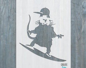 Banksy Surfing Rat reusable STENCIL for room interior decor / Not a decal