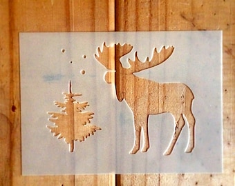 Christmas Tree & Moose STENCIL / Xmas windows, cards making decor / Christmas stencils