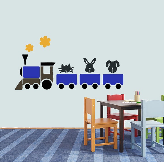 Treno riutilizzabile STENCIL per bambini camera / vivaio parete arredamento  interno / Animal gatto coniglio modello cane / stencil muro -  Italia